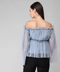 absorbing Women Net Off-Shoulder Grey Top-thumb2