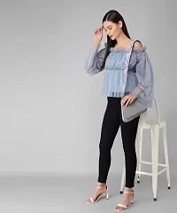 absorbing Women Net Off-Shoulder Grey Top-thumb4