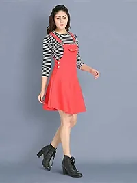 absorbing Cotton Blend Striped Women Dungaree Dress with Top-thumb4