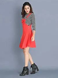 absorbing Cotton Blend Striped Women Dungaree Dress with Top-thumb2