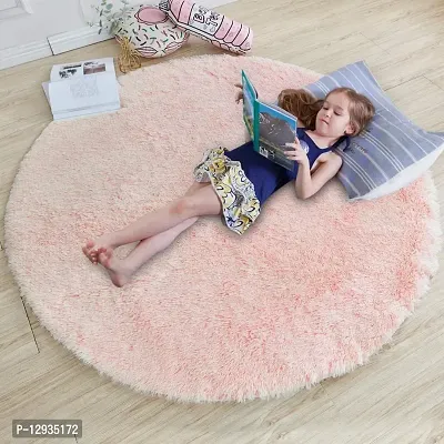 Shopgallery Modern Polyester Anti Slip Round Shaggy Fluffy Fur Rug and Carpet for Runner,Kalin for Bedroom/Dinning Hall/Living Room,Round Carpets for Home ( 2 X 2 Feet , Baby Pink )