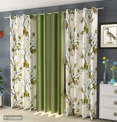 Shopgallery 100% Polyester Curtains for Window Bedroom, Living Room and Kitchen, Home Decor Fashion Printed Set of 3 Curtains with Stainless Steel Rings (4 Feet X 5 Feet, 16 Multi)