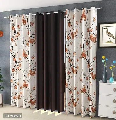 Shopgallery 100% Polyester Curtains for Window Bedroom, Living Room and Kitchen, Home Decor Fashion Printed Set of 3 Curtains with Stainless Steel Rings (4 Feet X 5 Feet, 14 Multi)-thumb0