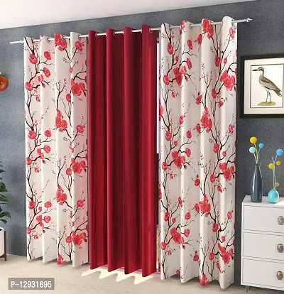 Shopgallery Curtains for Window Bedroom, Living Room and Kitchen, Home Decor Fashion Printed Set of 3 Curtains with Stainless Steel Rings (4 Feet X 5 Feet, 17 Multi)-thumb0
