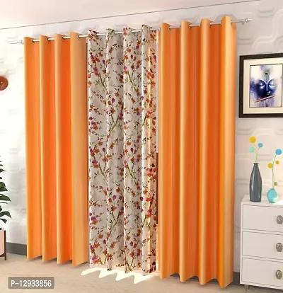 Shopgallery 100% Polyester Curtains for Window Bedroom, Living Room and Kitchen, Home Decor Fashion Printed Set of 3 Curtains with Stainless Steel Rings (4 Feet X 5 Feet, 4 Multi)-thumb0