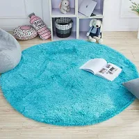 Shopgallery Modern Polyester Anti Slip Round Shaggy Fluffy Fur Rug and Carpet for Runner,Kalin for Bedroom/Dinning Hall/Living Room,Round Carpets for Home ( 2 X 2 Feet , Aqua )-thumb1