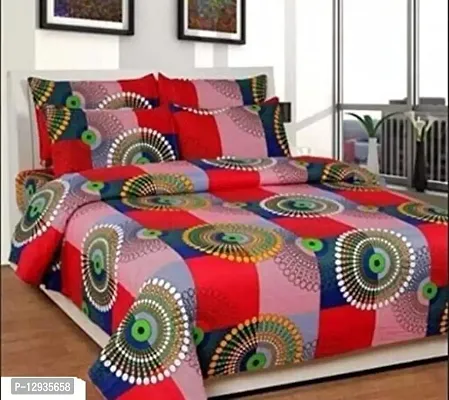 Shopgallery Cotton 144 TC Cotton Double Bedsheet with 2 Pillow Covers (Multi_06)