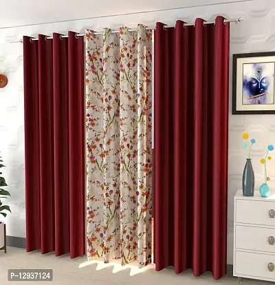 Shopgallery 100% Polyester Curtains for Window Bedroom, Living Room and Kitchen, Home Decor Fashion Printed Set of 3 Curtains with Stainless Steel Rings (4 Feet X 5 Feet, 2 Multi)