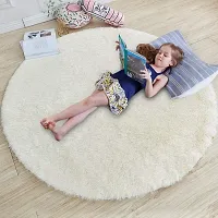 Shopgallery Modern Polyester Anti Slip Round Shaggy Fluffy Fur Rug and Carpet for Runner,Kalin for Bedroom/Dinning Hall/Living Room,Round Carpets for Home ( 2 X 2 Feet , Beige )-thumb2