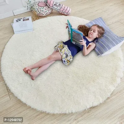 Shopgallery Modern Polyester Anti Slip Round Shaggy Fluffy Fur Rug and Carpet for Runner,Kalin for Bedroom/Dinning Hall/Living Room,Round Carpets for Home ( 2 X 2 Feet , Beige )-thumb3