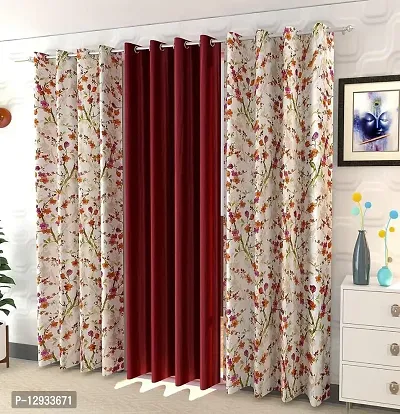 Shopgallery 100% Polyester Curtains for Window Bedroom, Living Room and Kitchen, Home Decor Fashion Printed Set of 3 Curtains with Stainless Steel Rings (4 Feet X 5 Feet, 12 Multi)