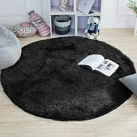 Shopgallery Modern Polyester Anti Slip Round Shaggy Fluffy Fur Rug and Carpet for Runner,Kalin for Bedroom/Dinning Hall/Living Room,Round Carpets for Home ( 2 X 2 Feet , Black )-thumb1