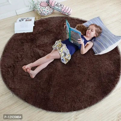 Polyester Anti Slip Round Shaggy Fluffy Fur Rug And Carpet For Runner Kalin For Bedroom Dinning Hall Living Room Round Carpets For Home 2 X 2 Feet Brown