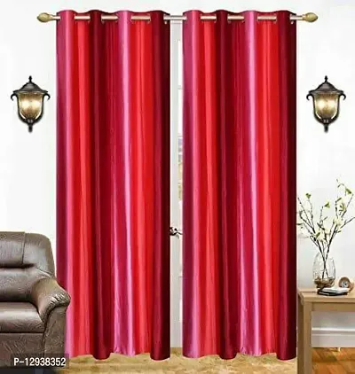 Jai Durga Home Furnishing Plain Double Shaded Eyelet Door Curtain Pack of 2 - (4 x7)