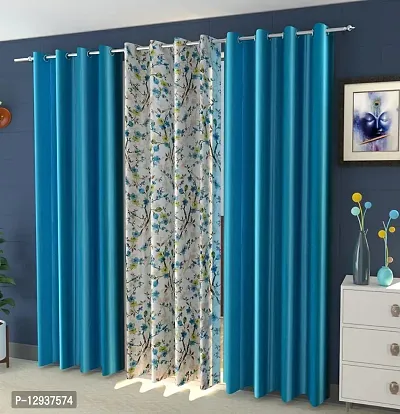 Shopgallery Curtains for Window Bedroom, Living Room and Kitchen, Home Decor Fashion Printed Set of 3 Curtains with Stainless Steel Rings (4 Feet X 5 Feet, 3 Multi)-thumb2