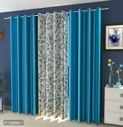 Shopgallery 100% Polyester Curtains for Window Bedroom, Living Room and Kitchen, Home Decor Fashion Printed Set of 3 Curtains with Stainless Steel Rings (4 Feet X 5 Feet, 3 Multi)