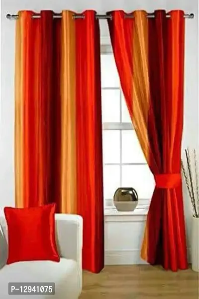 Jai Durga Home Furnishing Plain Double Shaded Eyelet Door Curtain Pack of 2 -(4 x 7 ft)-thumb0