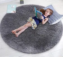 Polyester Anti Slip Round Shaggy Fluffy Fur Rug And Carpet For Runner Kalin For Bedroom Dinning Hall Living Room Round Carpets For Home 2 X 2 Feet Dark Grey-thumb1