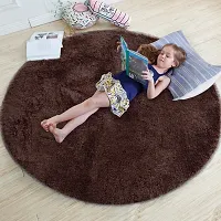 Polyester Anti Slip Round Shaggy Fluffy Fur Rug And Carpet For Runner Kalin For Bedroom Dinning Hall Living Room Round Carpets For Home 2 X 2 Feet Brown-thumb1