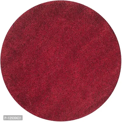 Shopgallery Modern Polyester Anti Slip Round Shaggy Fluffy Fur Rug and Carpet for Runner,Kalin for Bedroom/Dinning Hall/Living Room,Round Carpets for Home ( 2 X 2 Feet , Red )