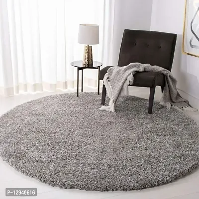 Shopgallery Modern Polyester Anti Slip Round Shaggy Fluffy Fur Rug and Carpet for Runner,Kalin for Bedroom/Dinning Hall/Living Room,Round Carpets for Home ( 2 X 2 Feet , Silver )-thumb3