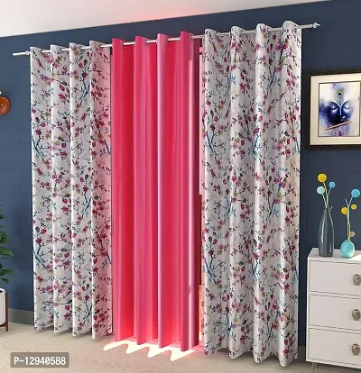 Shopgallery 100% Polyester Curtains for Window Bedroom, Living Room and Kitchen, Home Decor Fashion Printed Set of 3 Curtains with Stainless Steel Rings (4 Feet X 5 Feet, 1 Multi)