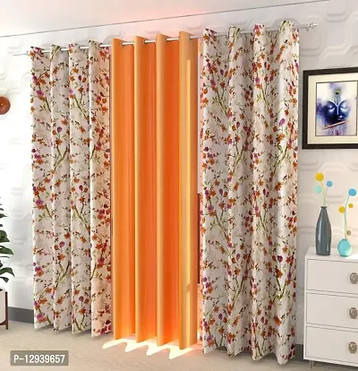 Shopgallery 100% Polyester Curtains for Window Bedroom, Living Room and Kitchen, Home Decor Fashion Printed Set of 3 Curtains with Stainless Steel Rings (4 Feet X 5 Feet, 6 Multi)