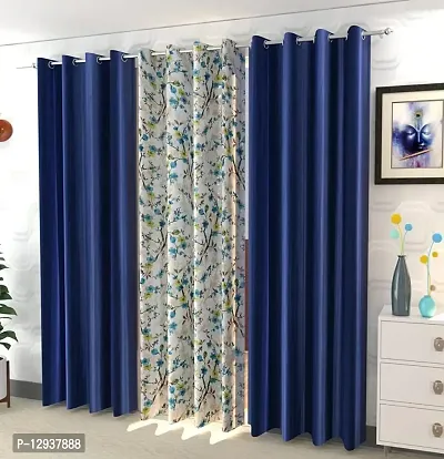 Shopgallery Curtains for Window Bedroom, Living Room and Kitchen, Home Decor Fashion Printed Set of 3 Curtains with Stainless Steel Rings (4 Feet X 5 Feet, 8 Multi)-thumb0