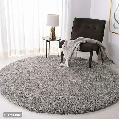 Shopgallery Modern Polyester Anti Slip Round Shaggy Fluffy Fur Rug and Carpet for Runner,Kalin for Bedroom/Dinning Hall/Living Room,Round Carpets for Home ( 2 X 2 Feet , Silver )