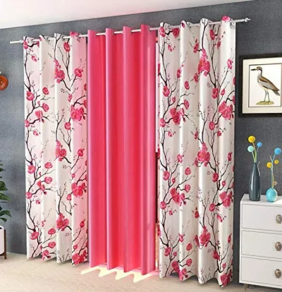 B.D Creations Elegant Flower Print Long Crush Polyester Curtain