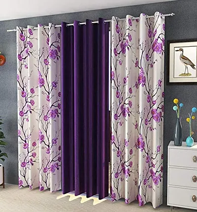 Long Crush Printed and Solid Window Curtain_Set of 2and 3