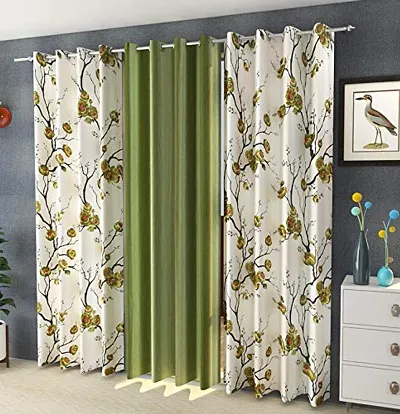 Mohit Textile 3 Piece Fancy Plain Crush Polyetser with Patch Tree Design Eyelet Window/Door Curtain