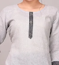 Stylish Grey Khadi Cotton Self Design Kurta Pant Set For Women-thumb3