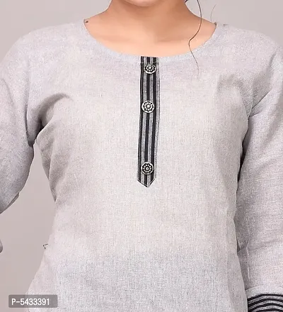 Stylish Grey Khadi Cotton Self Design Kurta Pant Set For Women-thumb4