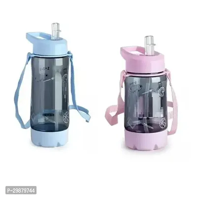 Trendy 600ml 450ML water bottle with Straw  Belt for kids School Bottle Picnic Bottle Sipper Bottle Kids waterbag Pack of 2