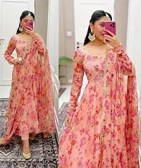 Stylish Pink Printed Georgette Gown With Dupatta-thumb1