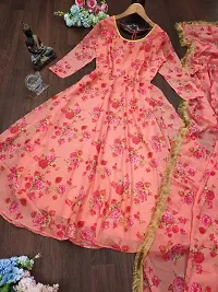 Stylish Pink Printed Georgette Gown With Dupatta-thumb2