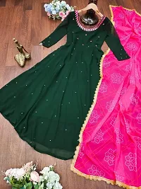 Stylish Green Embroidered Georgette Gown With Dupatta-thumb3