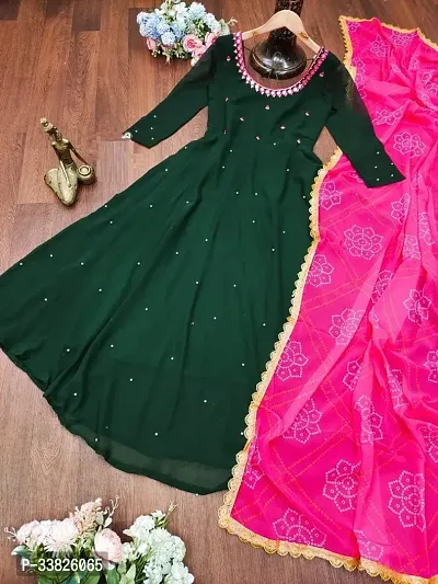 Stylish Green Embroidered Georgette Gown With Dupatta-thumb4