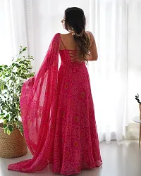 Stylish Pink Printed Georgette Gown With Dupatta-thumb1