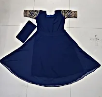 Stylish Navy Blue Embroidered Georgette Gown With Dupatta-thumb1