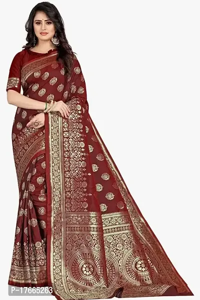 Fancy Silk Blend Saree with Blouse Piece for Women-thumb0