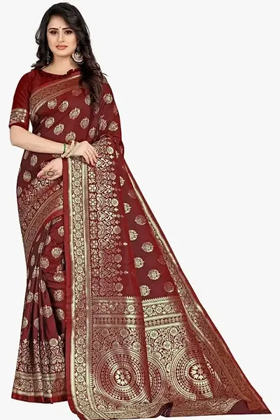 Fancy Silk Blend Saree with Blouse Piece for Women