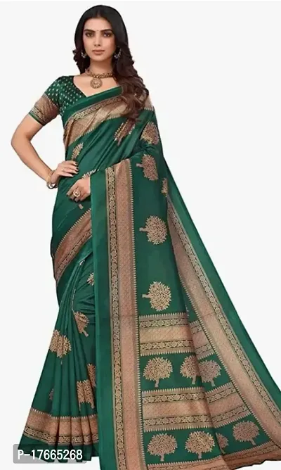 Fancy Silk Blend Saree with Blouse Piece for Women-thumb0