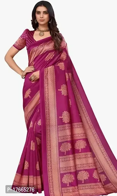 Fancy Silk Blend Saree with Blouse Piece for Women-thumb0