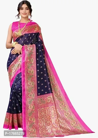 Fancy Silk Blend Saree with Blouse Piece for Women-thumb0