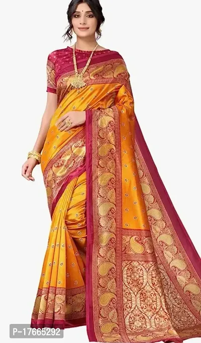 Fancy Silk Blend Saree with Blouse Piece for Women-thumb0