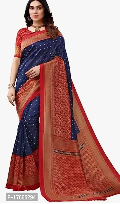 Fancy Silk Blend Saree with Blouse Piece for Women-thumb0