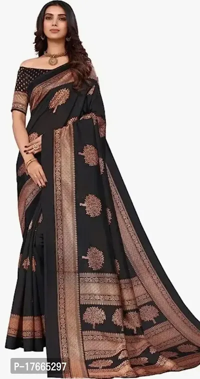 Fancy Silk Blend Saree with Blouse Piece for Women-thumb0