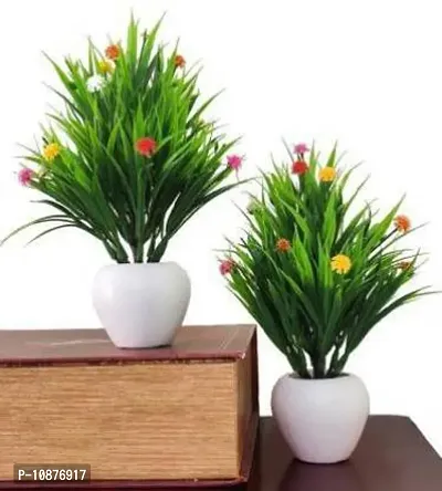 Mini Table Flower Top For Home Shop Office Decoration Gift Bonsai Wild Artificial Plant With Pot -Set Of 2 ,20 cm, Bonsai Wild Artificial Plant With Potnbsp;-thumb2